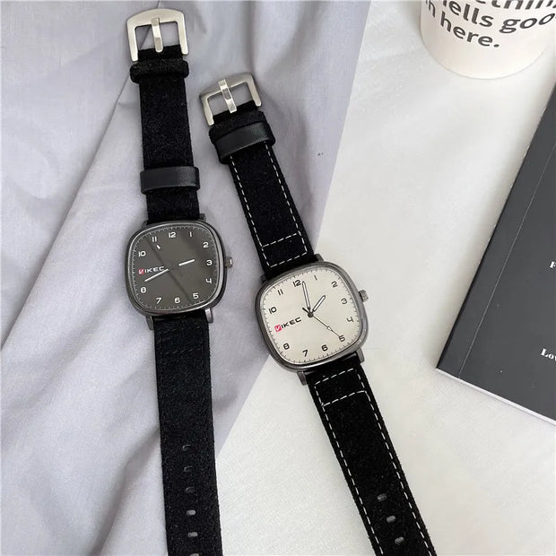 Brand Quartz Watch Youth Student Watch Vintage Square Dial Leather Belt Wristwatch Casual Fashion Men Women Gift Clock Wholesale