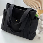 Canvas Commuter Women's Bag Large Capacity Multi Outer Pocket Zip Shoulder Bag Student Shopping Tote Bag