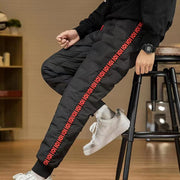 Down Padded Men's Pants Drawstring Warm Padded Sweatpants Loose Jogging Pants Thickened Warm Cotton Pants Thermal Down Trousers