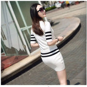Women's Short Hip Wrap Skirt Suit 2024 Spring Summer New Fashion Stripe Knitted Crop Tops Dress Two Piece Set For Women Clothing