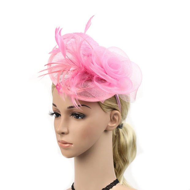 Women Ascot Fascinator Hat Feather Mesh Headband with Clip Reversible Kentucky Derby Photography for Ladies Tea Party