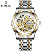 BINBOND Business New Automatic Non-Mechanical Quartz Watches 30M Waterproof Luminous Tourbillon Trendy Hollow Design Men Watches