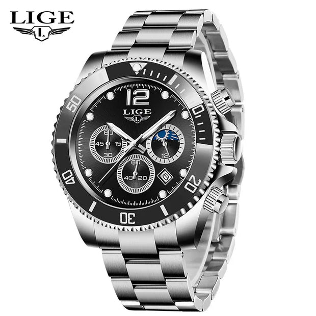 LIGE Men Watch Fashion Full Steel Military Waterproof Quartz Watches for Men Top Brand Luxury Military Chronograph Montre Homme