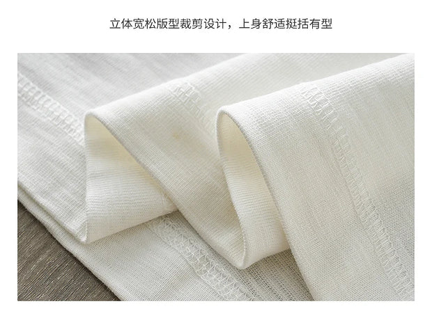 DUKEEN 300G Thick Bamboo Cotton T-Shirt Men Loose Round Neck Half Sleeve Solid Color Pure Cotton Breathable Short Sleeve