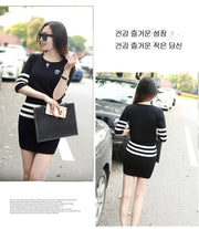 Women's Short Hip Wrap Skirt Suit 2024 Spring Summer New Fashion Stripe Knitted Crop Tops Dress Two Piece Set For Women Clothing