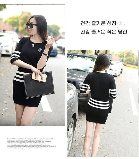 Women's Short Hip Wrap Skirt Suit 2024 Spring Summer New Fashion Stripe Knitted Crop Tops Dress Two Piece Set For Women Clothing
