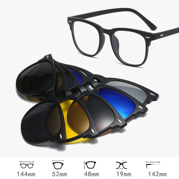 HDCRAFTER 6 In 1 Magnet Polarized Clip Glasses Frame Men TR90 Optical Myopia Clip Glasses For Men Prescription Eyeglasses Frame
