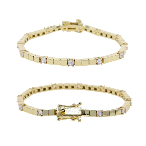3MM Width Geometric Square Plain Beaded 5A Cubic Zirconia CZ Mix Sparking Tennis Chain Delicate Fashion Women Bracelet