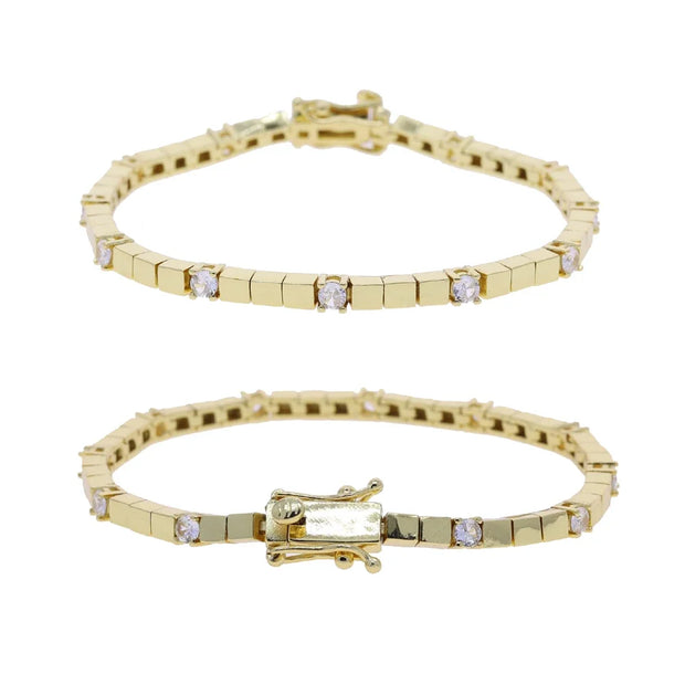 3MM Width Geometric Square Plain Beaded 5A Cubic Zirconia CZ Mix Sparking Tennis Chain Delicate Fashion Women Bracelet