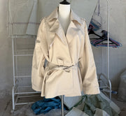 Lace Up Trench Coat With Belt Suit Collar Waist Cinched Slimming Drop Shoulder Short Windbreaker Jacket Retro Casual Outwear
