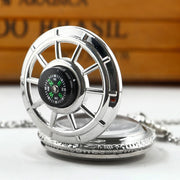Vintage Black Compass Pocket Watch Cool Black Necklace Quartz Pocket Watches Pendant Gift for Men Women CF1382