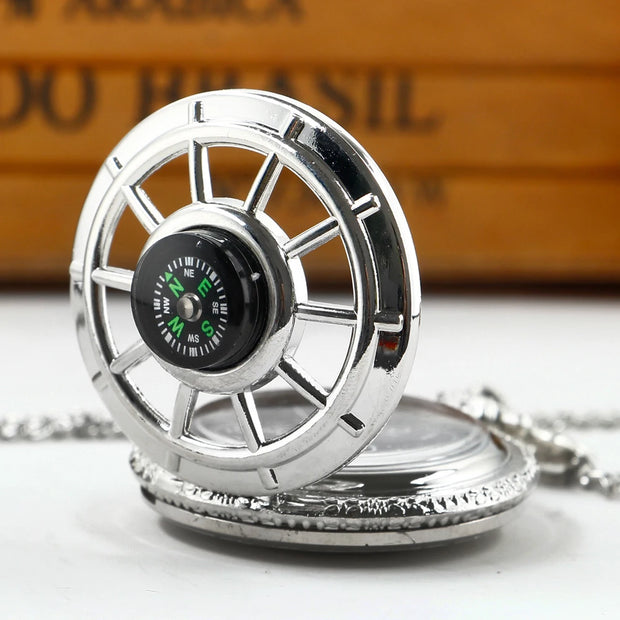 Vintage Black Compass Pocket Watch Cool Black Necklace Quartz Pocket Watches Pendant Gift for Men Women CF1382