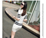 Women's Short Hip Wrap Skirt Suit 2024 Spring Summer New Fashion Stripe Knitted Crop Tops Dress Two Piece Set For Women Clothing