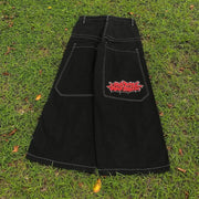 Y2k Vintage Baggy Cherry Blossom Knight Embroidery Jeans Fashion Men Women Streetwear Straight Wide Leg Patchwork Denim Pants