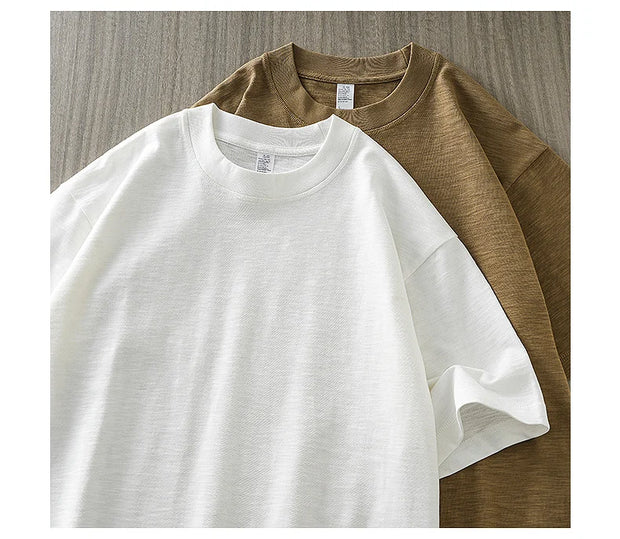 DUKEEN 300G Thick Bamboo Cotton T-Shirt Men Loose Round Neck Half Sleeve Solid Color Pure Cotton Breathable Short Sleeve