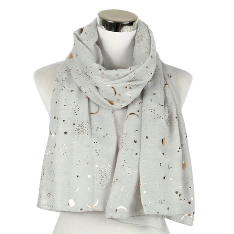 Star Moon Foil Scarf Women Cotton Voile Scarves Hijab Femme Musulman Fashion Shawl Wrap Headband 180-70cm Wholesale Scarfs