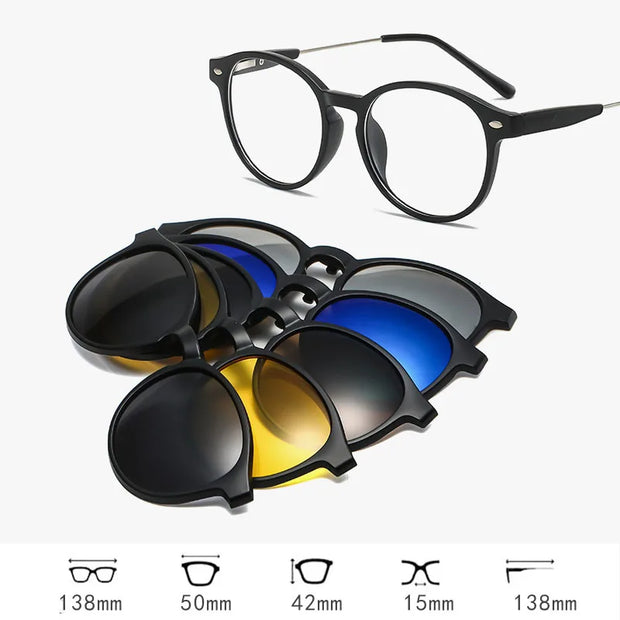 HDCRAFTER 6 In 1 Magnet Polarized Clip Glasses Frame Men TR90 Optical Myopia Clip Glasses For Men Prescription Eyeglasses Frame