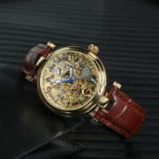 Forsining Fashion Luxury Skeleton Automatic Watch for Women Luminous Hands Elegant Gold Mechanical Ladies Watches Leather Strap