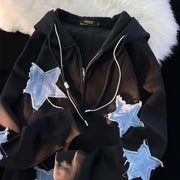 Streetwear Hoodies Women Stars Print Fashion Oversized Outwear Harajuku Casual Hooded Zipper Sweatshirt Jacket Korean Y2k Tops
