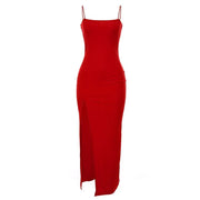 Summer Elegant Summer Women Spaghetti Strap Sleeveless Sexy Backless Split  Bodycon Solid Party Evening Maxi Dresses