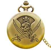 Vintage Bronze Large Pirate Skull Carved Necklace Quartz Pocket Watch Handsome Gift For Both Men And Women