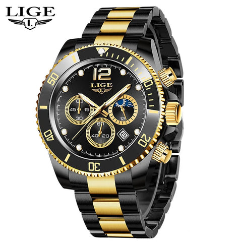 LIGE Men Watch Fashion Full Steel Military Waterproof Quartz Watches for Men Top Brand Luxury Military Chronograph Montre Homme