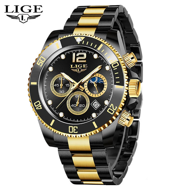 LIGE Men Watch Fashion Full Steel Military Waterproof Quartz Watches for Men Top Brand Luxury Military Chronograph Montre Homme