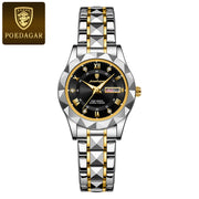 POEDAGAR Luxury Quartz Watch for Ladies Waterproof Luminous Date Week Stainless Steel Women Watches Elegant Dress WristWatch+box
