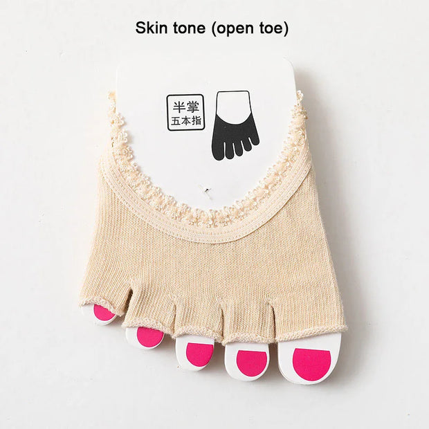 New Five Toes Forefoot Pad Women High Heels Wear-resistant Half Socks Lace Lace Invisible Socks Calluses Corns Foot Pain Care