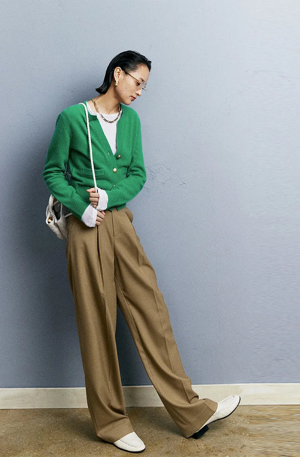 Autumn/Winter Knitted Loose Cardigan Jacket Pure Wool Sweater Temperament round Neck Slim Fit Long Sleeve Top for Women