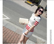 Women's Short Hip Wrap Skirt Suit 2024 Spring Summer New Fashion Stripe Knitted Crop Tops Dress Two Piece Set For Women Clothing