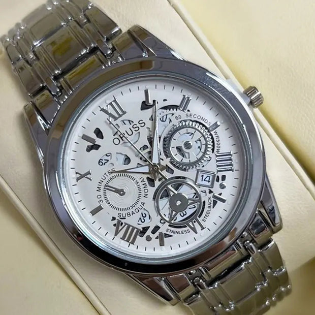 ORUSS New Style Fashion Brand Men's Quartz Watch Luxury Roman Dial Luminous Waterproof Sports Automatic Date Business Man Watch
