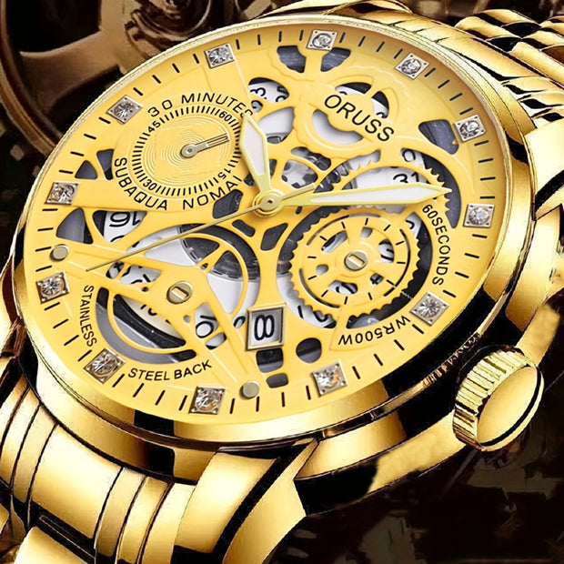 ORUSS New Style Fashion Brand Men's Quartz Watch Luxury Roman Dial Luminous Waterproof Sports Automatic Date Business Man Watch