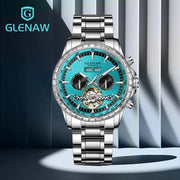 2025 Year Month Sunday Multi-functional Mechanical Watch GLENAW Watch Diamond Circle Stainless Steel Waterproof Luminous Watches