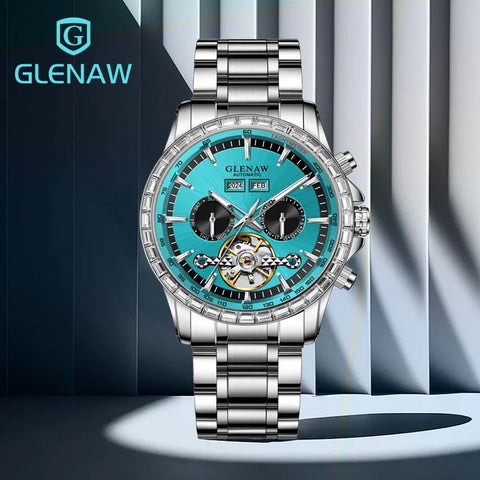 2025 Year Month Sunday Multi-functional Mechanical Watch GLENAW Watch Diamond Circle Stainless Steel Waterproof Luminous Watches