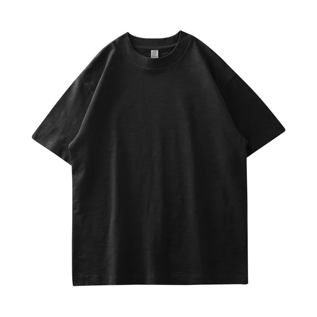 DUKEEN 300G Thick Bamboo Cotton T-Shirt Men Loose Round Neck Half Sleeve Solid Color Pure Cotton Breathable Short Sleeve