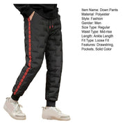 Down Padded Men's Pants Drawstring Warm Padded Sweatpants Loose Jogging Pants Thickened Warm Cotton Pants Thermal Down Trousers