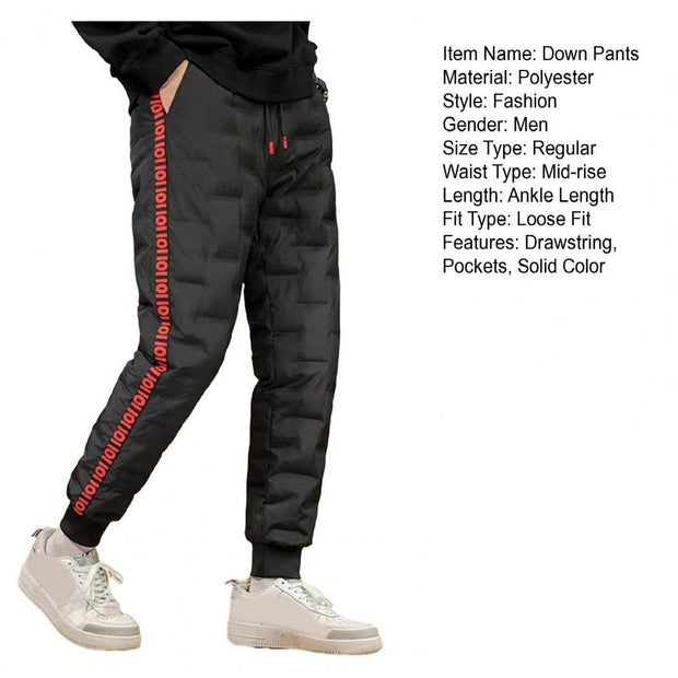 Down Padded Men's Pants Drawstring Warm Padded Sweatpants Loose Jogging Pants Thickened Warm Cotton Pants Thermal Down Trousers