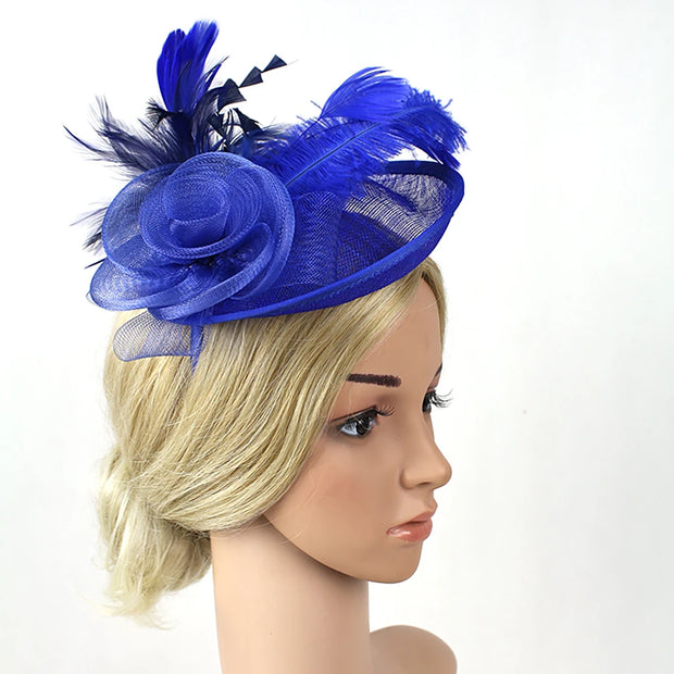 Women Ascot Fascinator Hat Feather Mesh Headband with Clip Reversible Kentucky Derby Photography for Ladies Tea Party