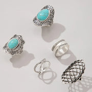 Tocona 5pcs/sets Vintage Silver Color Geometric Joint Ring for Women Black Crystal Stone Cross Party Jewelry Accessories 17196