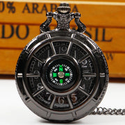 Vintage Black Compass Pocket Watch Cool Black Necklace Quartz Pocket Watches Pendant Gift for Men Women CF1382