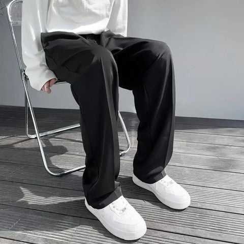 Men's Clothing Summer Casual Business Pure White Loose Fit Lightweight Draped Ice Silk Straight Wide Leg Dress Pants