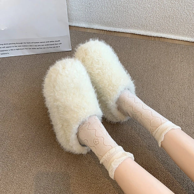 Baotou Hairy Slippers Footwear 2025 Winter Home Lightweight Women Winter Cotton Mopping