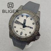 BLIGER 40mm 3.8 O'clock Crown Watch For Men NH36 Movement Week-day Display Function Full Black PVD Case Rubber Strap Waterproof
