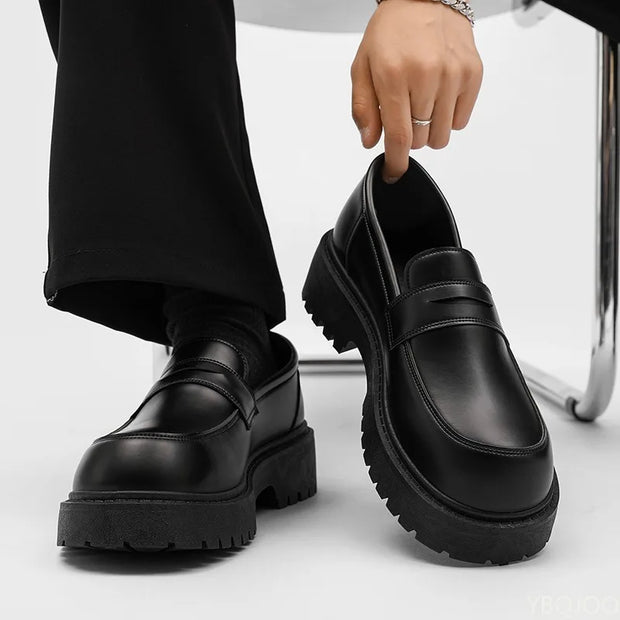 2025 Fashion New Men's Workwear Casual Big Toe Leather Shoes Niche Low Top Thick Sole Height Increasing Set Foot Men's Shoes