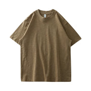 DUKEEN 300G Thick Bamboo Cotton T-Shirt Men Loose Round Neck Half Sleeve Solid Color Pure Cotton Breathable Short Sleeve