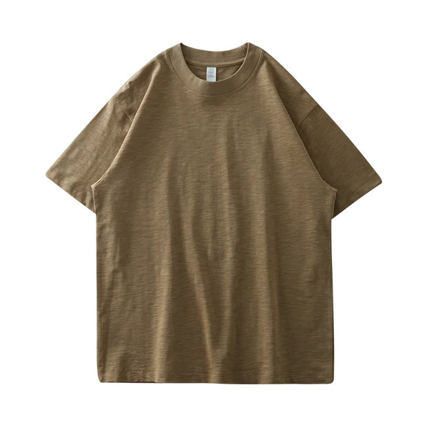 DUKEEN 300G Thick Bamboo Cotton T-Shirt Men Loose Round Neck Half Sleeve Solid Color Pure Cotton Breathable Short Sleeve