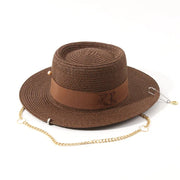 Fashionable Metal Letter Straw Hats for Women Men Summer Outdoor Holidays Beach Sun Hat Panama Hat