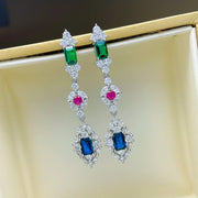 Huitan Green/Red/Blue Cubic Zirconia Dangle Earrings for Women Wedding Accessories Exquisite Female Earrings New Trendy Jewelry