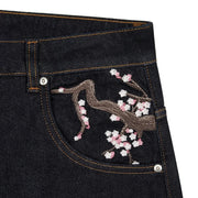 Y2k Vintage Baggy Cherry Blossom Knight Embroidery Jeans Fashion Men Women Streetwear Straight Wide Leg Patchwork Denim Pants